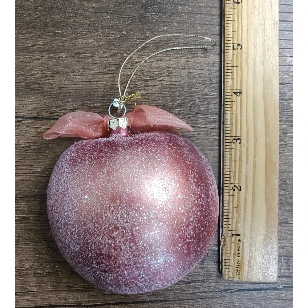 Vintage Frosted Sugared Apple Fruit Slice Glass Christmas Ornament B1